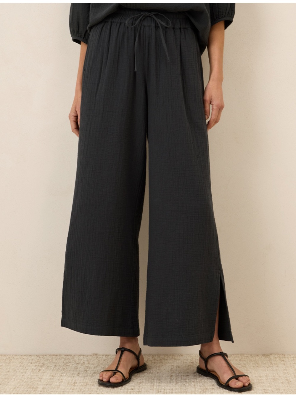 Pact organic coastal double wide-Leg Black Women's Pants L - Picture 5 of 6